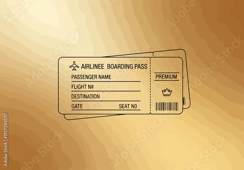Travel ticket design with premium class label for airborne journey transportation booking and vacation planning concept