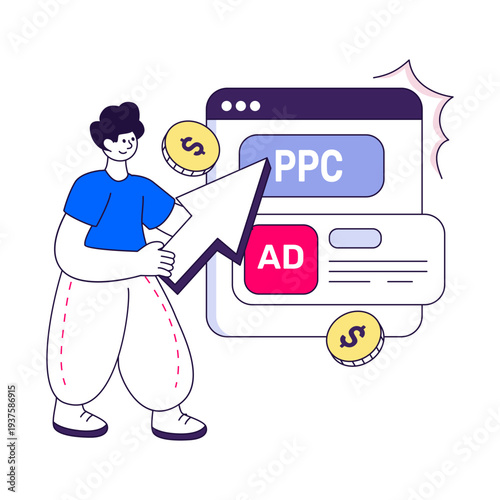 Conceptual flat design illustration of pay per click