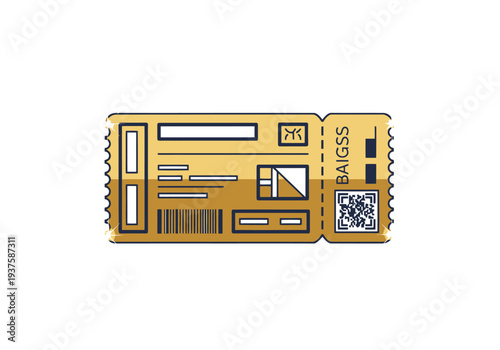 Golden Admission Entry Pass Concept With Barcode QR Code And Abstract Design Elements For Event Access And Verification