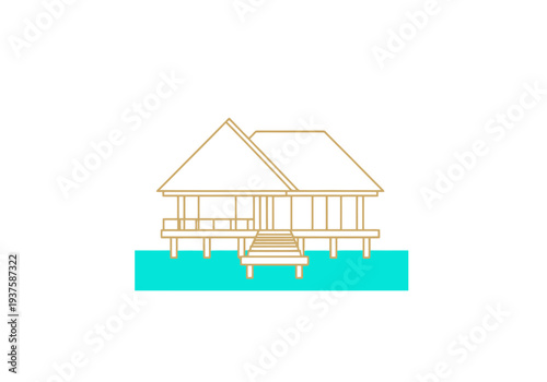 Minimalist Tropical Resort Bungalow On Stilts Over Bright Blue Water With Simple Architectural Design Elements