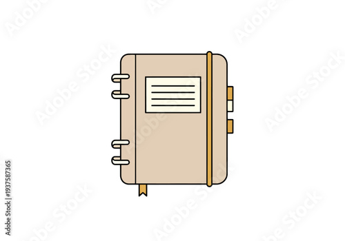 Closed Notebook with Elastic Band and Bookmark on White Background for Study and Writing Concepts