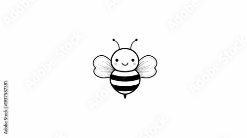 Cute Hand-Drawn Bee Illustration with Black Stripes and Wings.