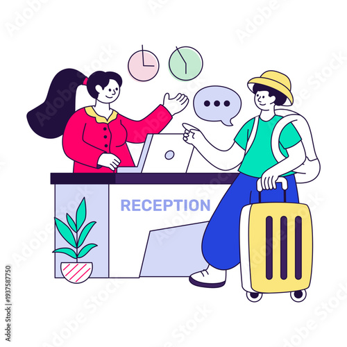 A flat design illustration of hotel reception 