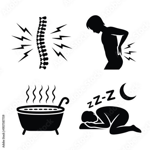 Back pain relief concepts heat sleep and spinal health illustrated