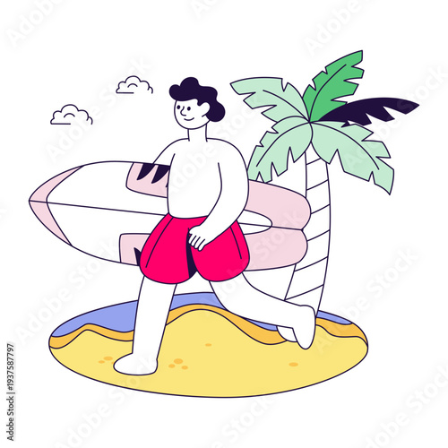 Adventure board illustration, trendy design of surfing 