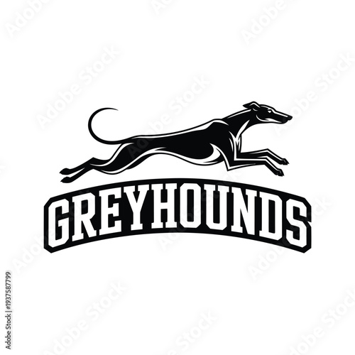 Tableau sur toile Black and white logo featuring a greyhound and the word greyhounds