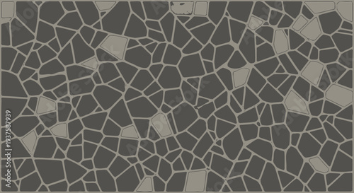 Abstract mosaic pattern of irregular geometric shapes in shades of gray and beige