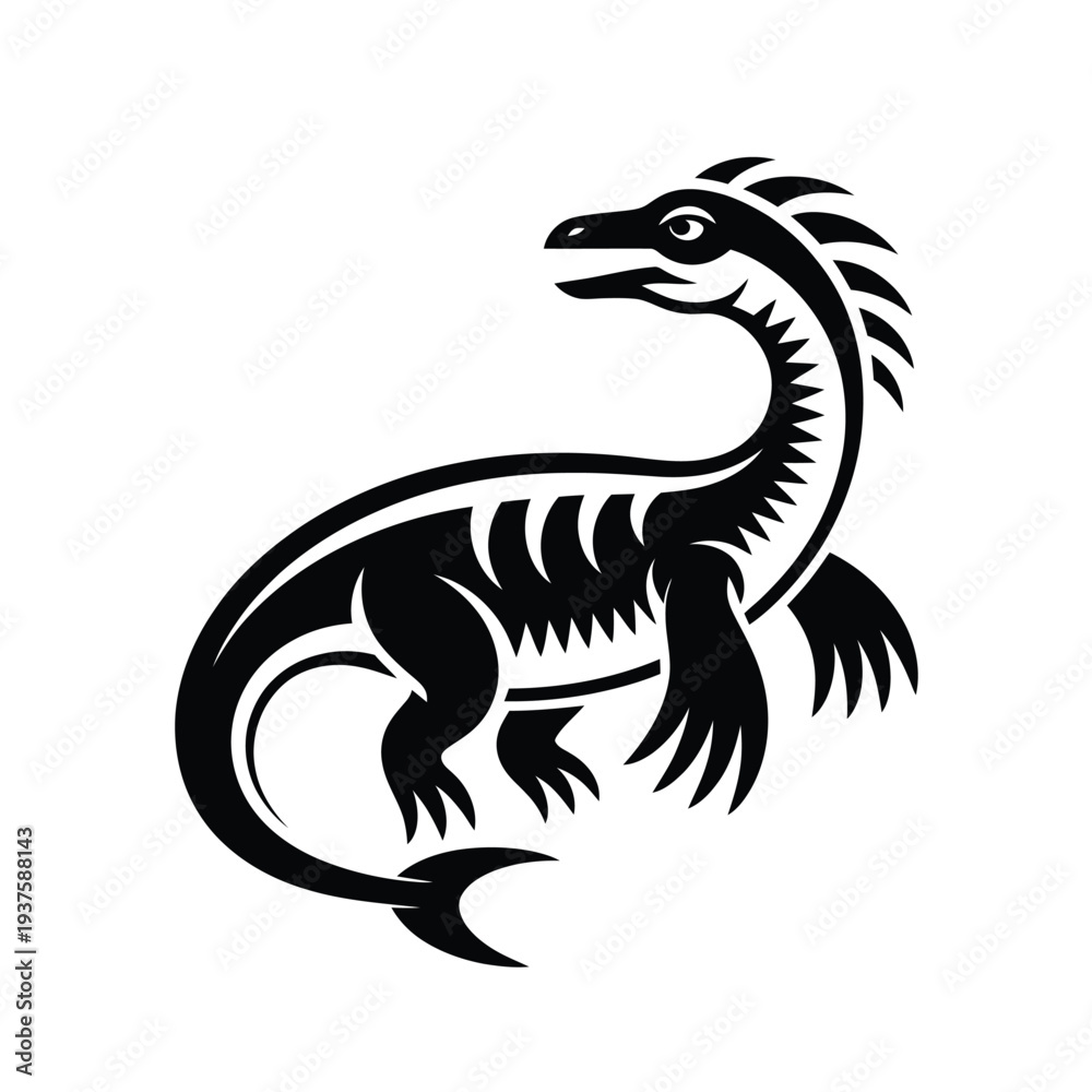 Obraz premium Stylized black and white illustration of a velociraptor dinosaur