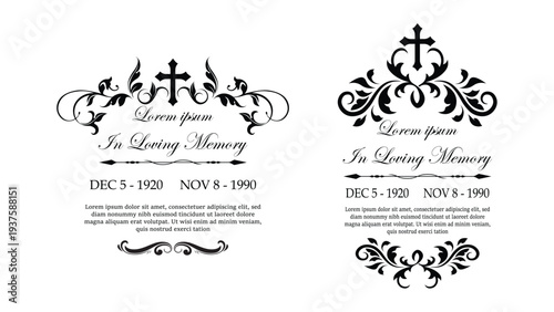 Funeral Memorial Card Template with Cross and Floral Ornament In Loving Memory Design