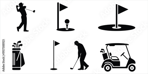 Golf Icons and Symbols on White Background vector illustration