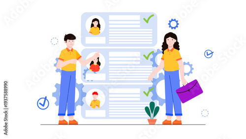 HR professionals reviewing employee profiles and resumes for recruitment and talent management purposes