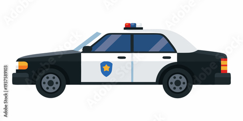 Flat vector illustration of a black and white police patrol vehicle