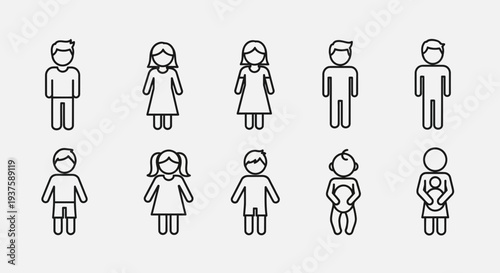 Diverse People Icons: Men, Women, Children, Baby, Family Set