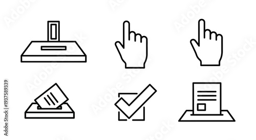 Voting Icons Set: Ballot Box, Hand Pointer, Check Mark, Election Symbols