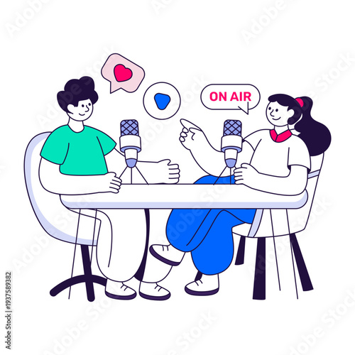 Trendy design illustration of live podcast 