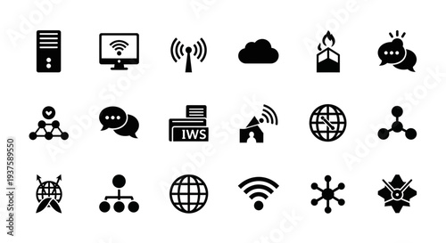 Technology Icons Set: Network, Communication, Cloud Computing, Internet, Data Transfer