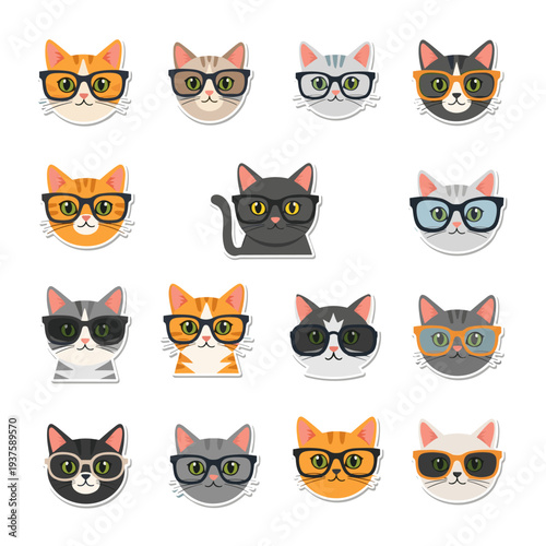 Seamless pattern of cute funny cartoon cats and animals icons
