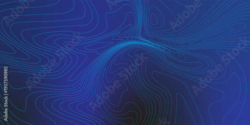 3D Sea Ocean Nautical Depth Topographic Topo Map Banner Background. Curvy Wavy Lines Vector Illustration. Hills, Rivers and Mountains. Geography Concept.