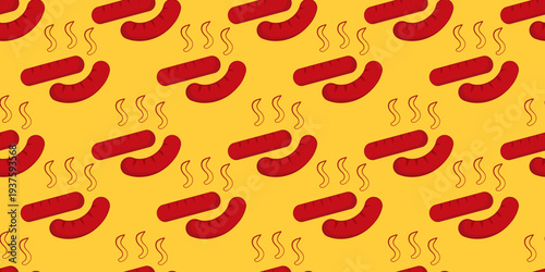  seamless pattern with sausages. seamless pattern with sausage isolated on yellow background. sausages food vector illustration.