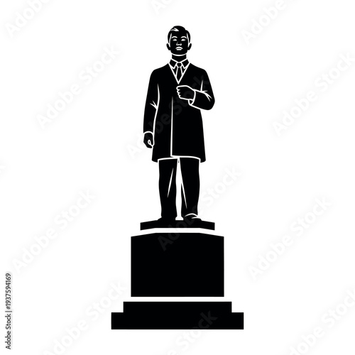 Black and white illustration of a male statue.