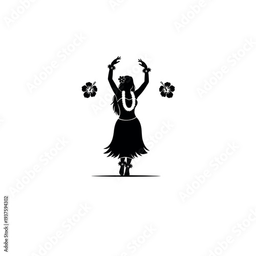 Hula Dancer Silhouette with Hibiscus Flowers.