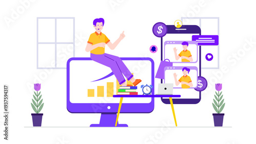 Content creator broadcasting live to an audience for brand promotion and digital social engagement