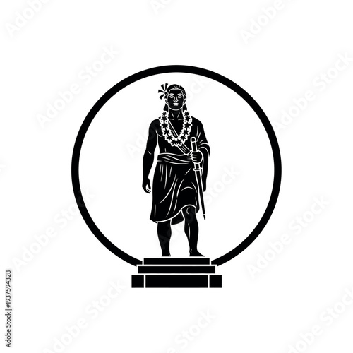 King Kamehameha I Statue Black and White Silhouette.