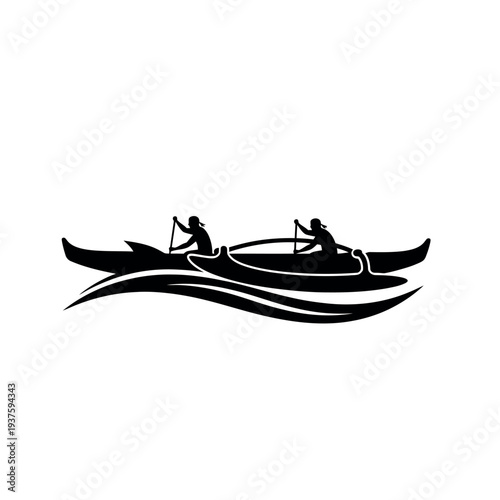 Outrigger Canoe Paddlers Silhouette.
