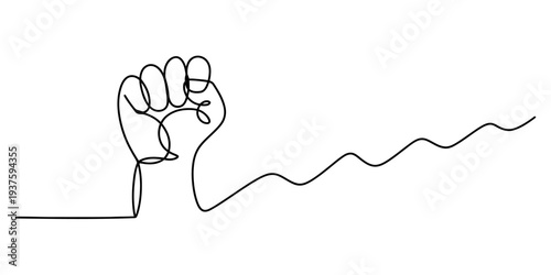 Fist Drawing Line Art, Continuous One-Line Illustration of Clenched Hand