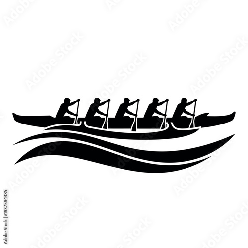 Outrigger Canoe Team Paddling Silhouette.