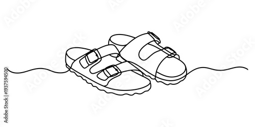 Sandals illustration, black and white line drawing, footwear, fashion