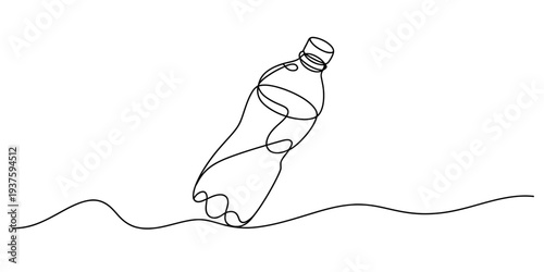 Plastic water bottle pollution in ocean waves, environmental issue