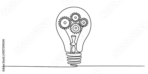 Light bulb with gears inside, symbolizing ideas and innovation