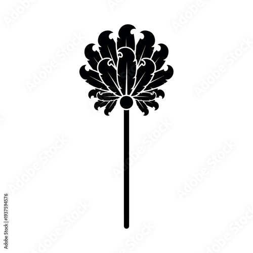 Stylized Acanthus Leaf Ornament Black and White Vector.
