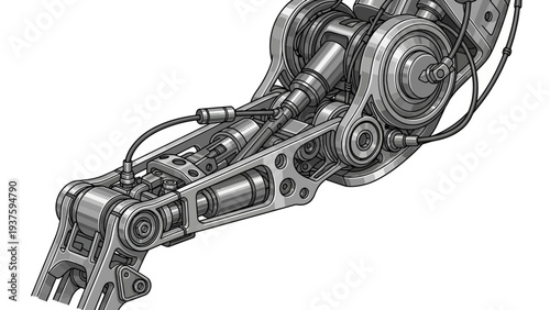 Futuristic robotic arm design with intricate mechanical details, perfect for technology, sci-fi, and engineering projects, a modern, clean aesthetic