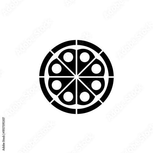 Stylized Black and White Pizza Icon with Slices.