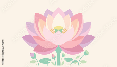 Soft, serene pastel lotus blossom with delicate petals, an icon of tranquility and natural beauty