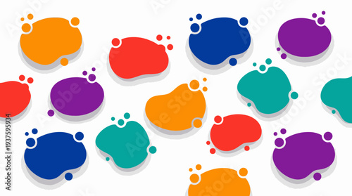 Vibrant multicolored abstract shapes with dynamic splashes and drops.