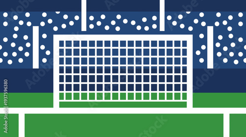 Soccer goal with spectators in the stadium at night.