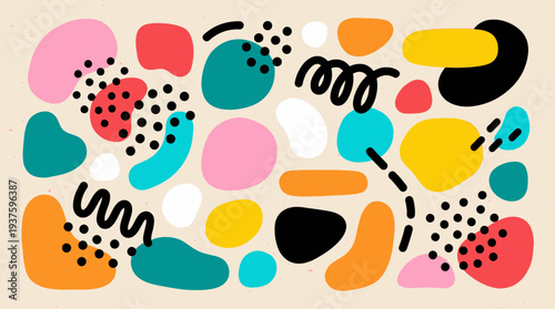 Vibrant abstract shapes and patterns in a colorful composition.