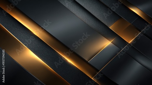 Abstract Black and Gold Background with Textured Layers and Light