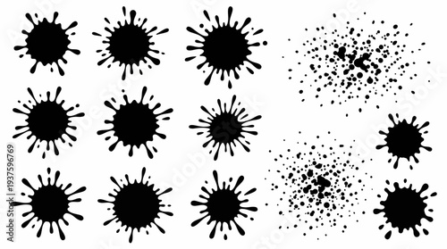 Set of black virus icons on white background.