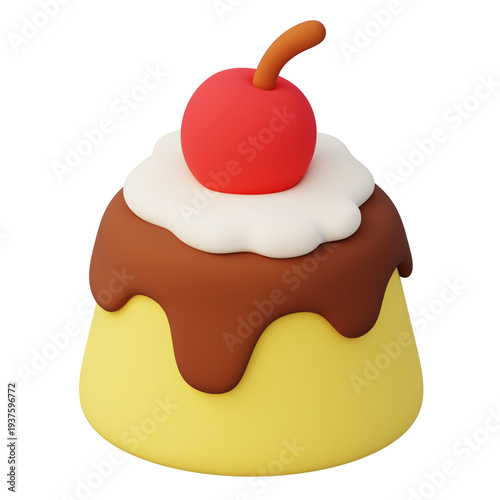 Sweet 3d pudding with chocolate and cherry for party dessert display and celebration food promotion