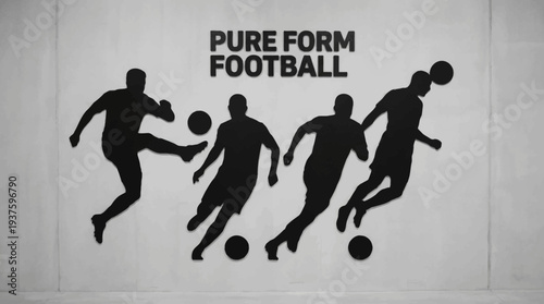 Silhouettes of Football Players in Action on Gray Background.