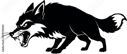 Fierce Black Cat Cartoon Illustration Angry Aggressive Animal Design