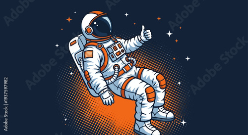 Astronaut floating in space giving a thumbs up gesture.