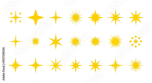 Collection of Yellow Starburst Shapes and Icons.