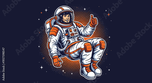 Astronaut in Space Suit Giving Thumbs Up in Cosmic Environment.