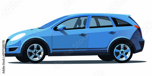 A blue hatchback car is shown in a side view illustration