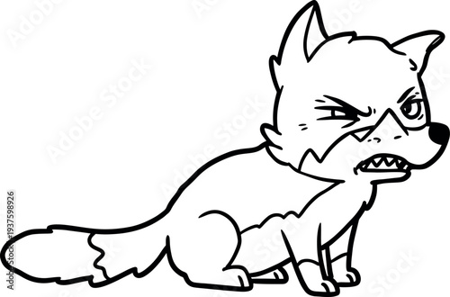 Angry Cartoon Dog Illustration in Black and White Line Art Style